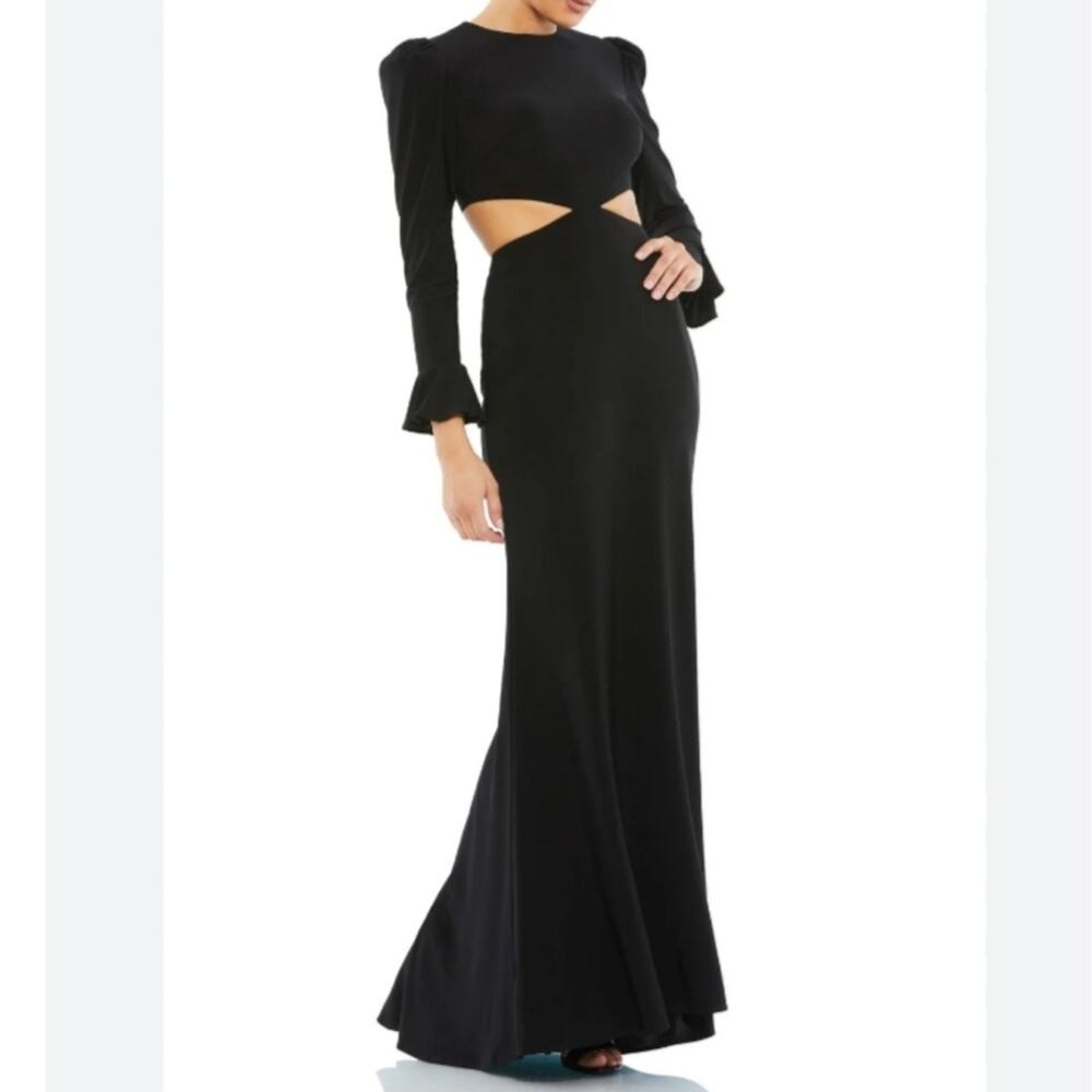 Mac Duggal Black Cut Out Long Bell Sleeve Maxi Dress 4